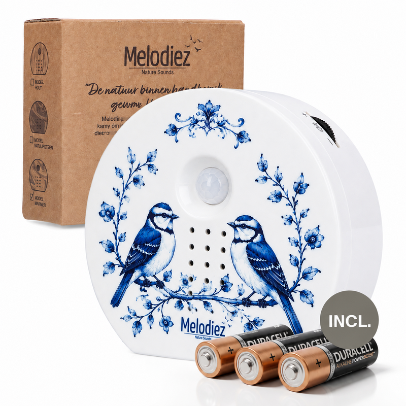 Melodiez Vogelhuisje Met Geluid - Box Incl. ledlicht, Batterijen en 5 Natuurlijke Vogel, Oceaan en Jungle geluiden - Delftsbaluw