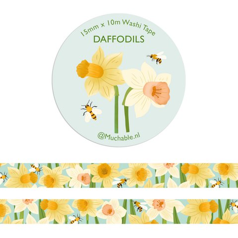 Washitape / papier tape - narcissen bloemen patroon