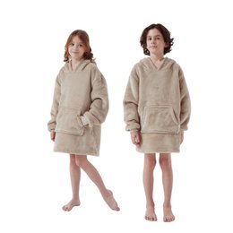 Beige hooded sweatshirt for kids, made of soft pumice stone material, suitable for casual wear.