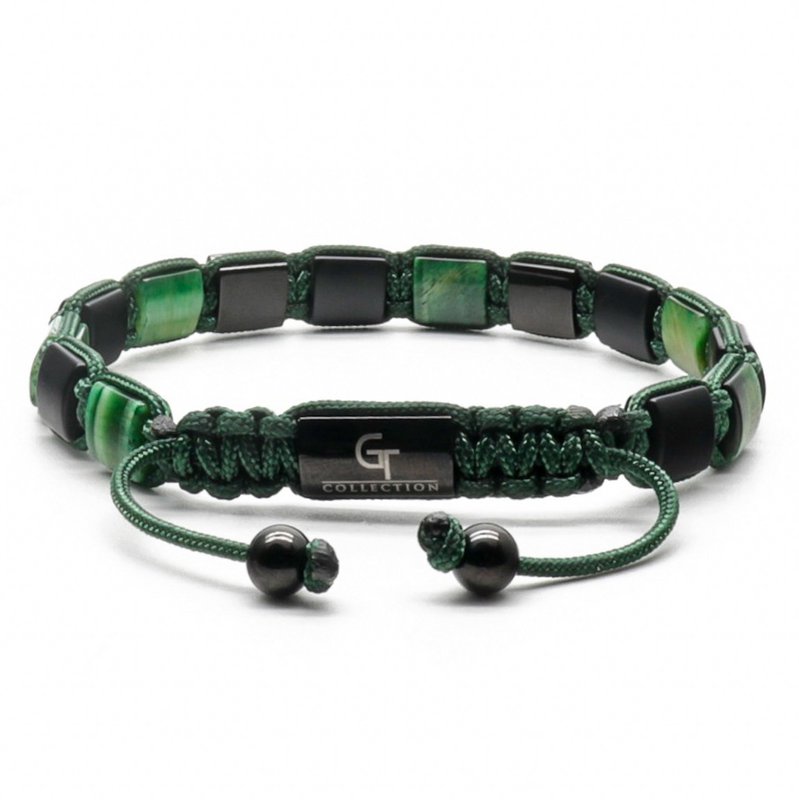 Tiger Green Tiger Eye, Bracelet à perles plates en onyx noir