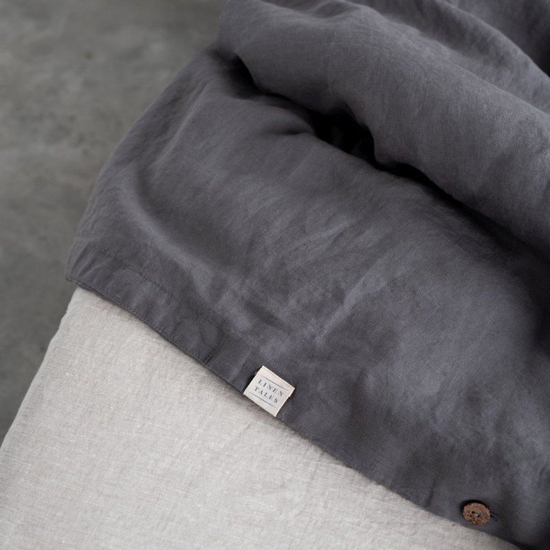 Ensemble de housse de couette en lin gris foncé
