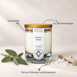 Brisa marina | Vela perfumada de cera de soja – madera, salvia y sal marina – fresca y clara