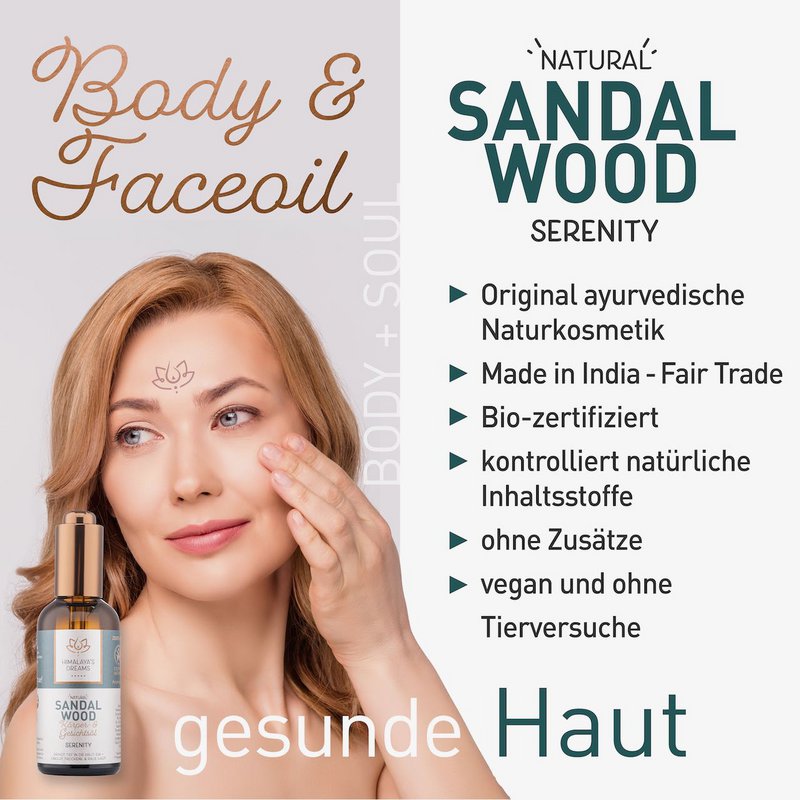 Ayurveda krops- og ansigtsolie Sandeltræ/Serenity 100ml
