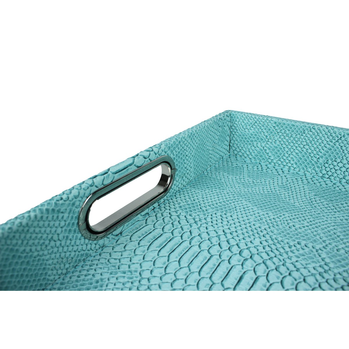 Tablet rechthoekig met handgrepen reptiel turquoise synthetisch leer