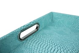 Tablet rechthoekig met handgrepen reptiel turquoise synthetisch leer