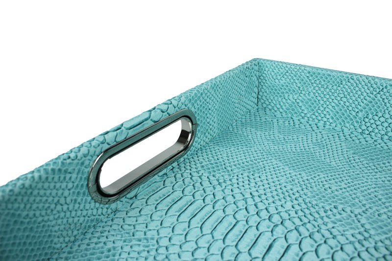 Tablet rechthoekig met handgrepen reptiel turquoise synthetisch leer
