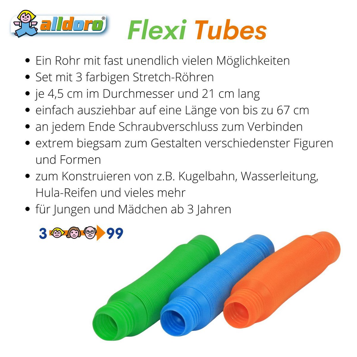 Flexi Tubes, 3er Set Stretchrohre, Ø 4,5 cm