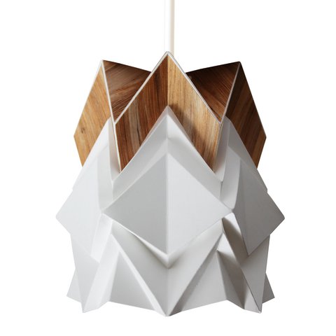 Small Origami Design pendant light in Paper and Ecowood