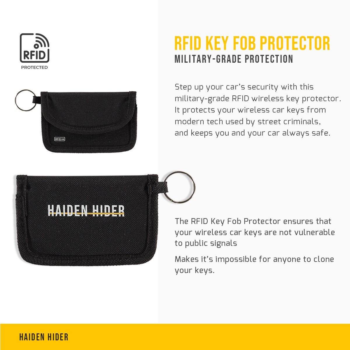 RFID & NFC Keyless Key Car Key Case - Protective Case with Key Ring - Signal Blocker - Car Key Case Cover - Entry - 13x8.6cm - Black