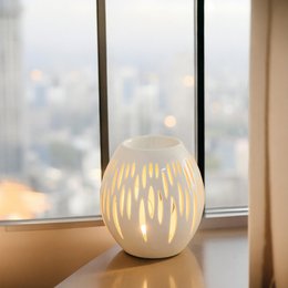 Bruciaprofumo Serie Céramy – Ovali Bianchi – Portacandela in Ceramica Laccata – Diffusione di Cere Profumate, Oli Essenziali – Idea Regalo Decorativa
