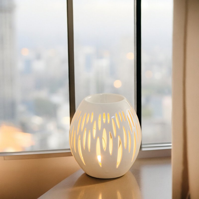 Bruciaprofumo Serie Céramy – Ovali Bianchi – Portacandela in Ceramica Laccata – Diffusione di Cere Profumate, Oli Essenziali – Idea Regalo Decorativa