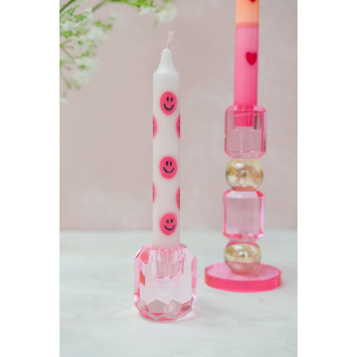 Diner Kaars Smiley Pink - Set of 5