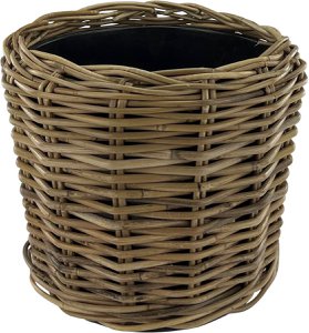 Rattan Drypot -Pflanzenkorb - Ø 34 x 30 cm - Blütentopf mit wasserdichtem Innenglas - Korb für Hauspflanzen - Pflanzen - Hauspflanzen - Grau