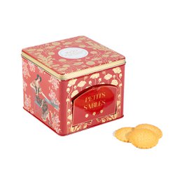 Biscotti di pasta frolla semplici con puro burro fresco e gocce di caramello al burro salato - Scatola dispenser in metallo "Les Folies" 300 g