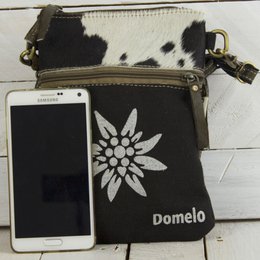 Bolso tradicional domelo. Bolso bandolera para mujer. Bolso bandolera tirolés fabricado en lona y piel. Bolso de mano de estilo tradicional con estampado de edelweiss de corazones. Bolso bandolera para mujer como complemento del Oktoberfest.