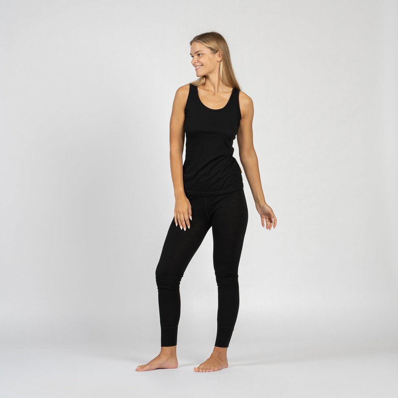 Conjunto de 2 piezas de top y braguita sin mangas 160 Merino para mujer, color negro
