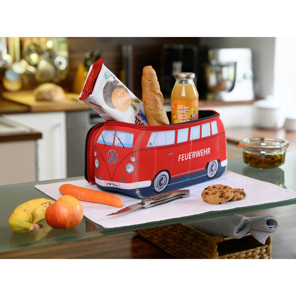 Volkswagen VW T1 Bus 3D Neoprene Universal Bag, Large - Feuerwehr/Firetruck/Red
