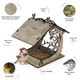 Hängender Vogelfutterspender aus Holz, Futterspender für Vogelfutter im Garten und Hinterhof