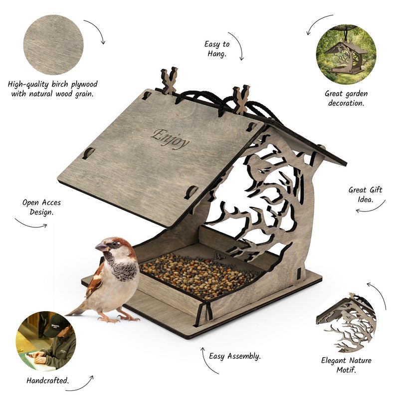 Hängender Vogelfutterspender aus Holz, Futterspender für Vogelfutter im Garten und Hinterhof
