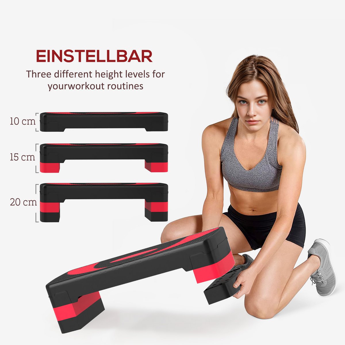 Aerobic stepper 3-stage height adjustable 80 x 31 x 20 cm black + gray