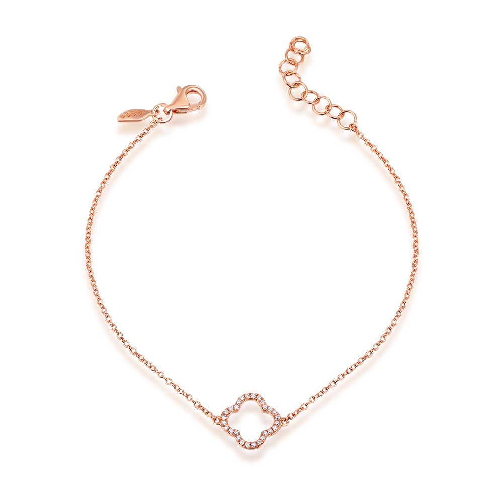 Pulsera trébol con diamantes, oro rosa de 18 quilates