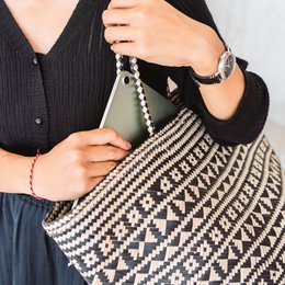Bolso Tote Boho – Bolso Verano Seagrass – Bolso Playa Hombro – Bolso Natural Tejido – Bolso Compras Boho Grande KIDUL (negro)