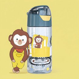 Children's water bottle, lightweight water bottle - excavator & monkey
