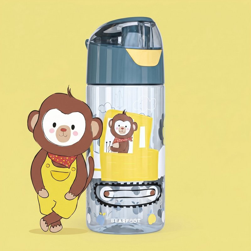 Children's water bottle, lightweight water bottle - excavator & monkey