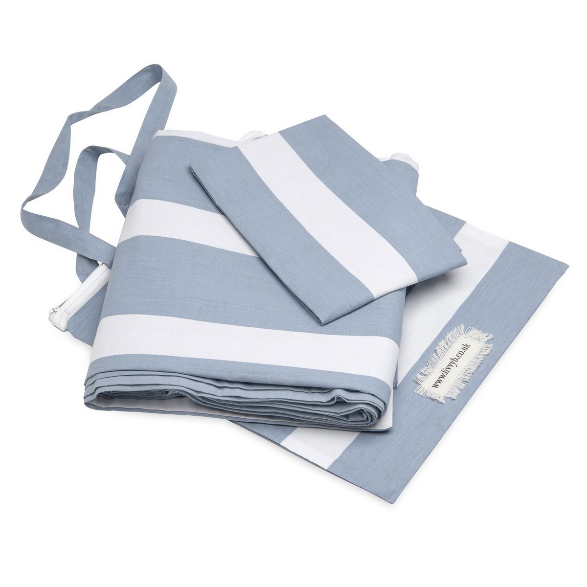 Cool Blue Reversible Thin Striped Duvet Cover and Pillow Case Set