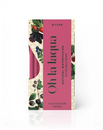 A carbonated beverage with a bitter wild berry flavor, packaged in a colorful, patterned container.