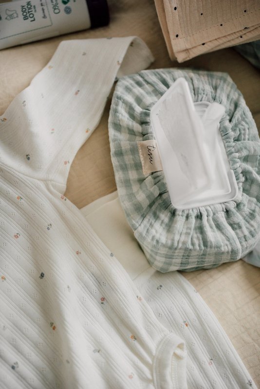 Coperchio da cambio del pannolino Tisu, Mint Gingham leggero