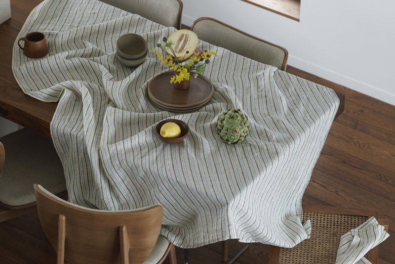 100% hør dug (250x145 cm) lilla striber