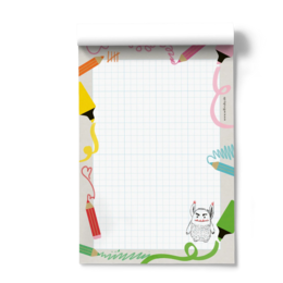 Notizblock Schule – Monster & bunte Stifte, DIN A6, 50 Blatt