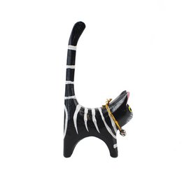 Handmade ring holder cat made of wood colorful yellow black
