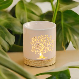 Quemador de perfumes serie Céramy – Árbol de la vida – Portavelas de cerámica lacada – Difusión de ceras aromáticas, aceites esenciales – Idea decorativa de regalo