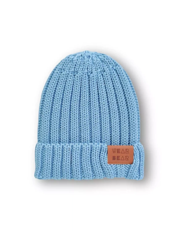 Cappello Merino Lavorato A Coste Azzurro