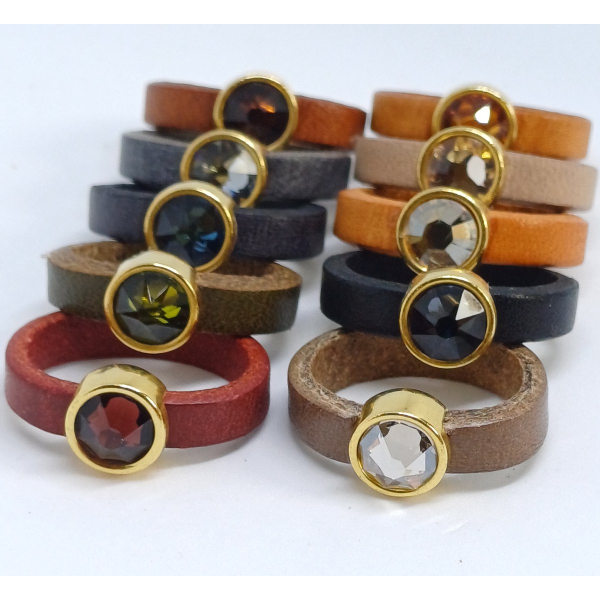 Leren ringen 5mm 24K gold met Swarovski element (10x)