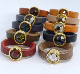 Lederringe 5mm 24K Gold mit Swarovski Element (10x)