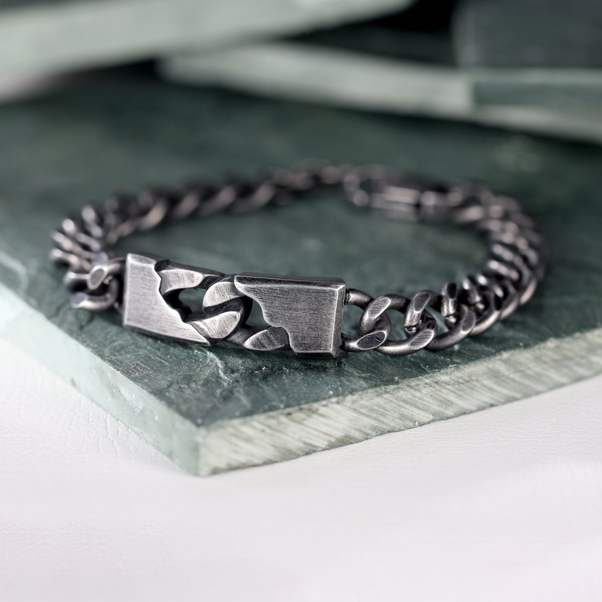 Bold Blackened Stainless Steel Curb Chain Bracelet