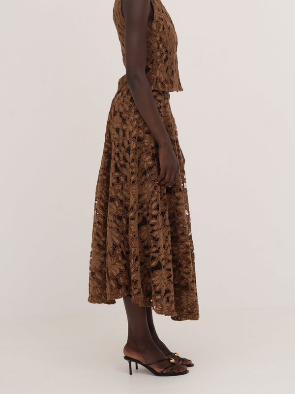 Lovers Brown Velvet Lace Occasion Skirt