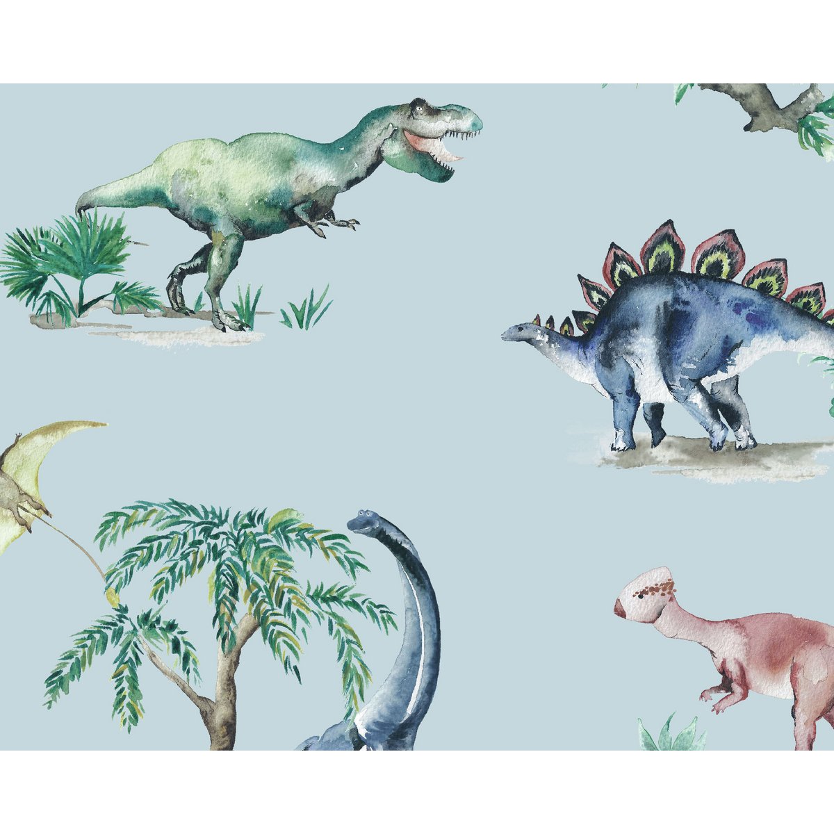 Carta da parati per bambini Dinosauri - Colore azzurro