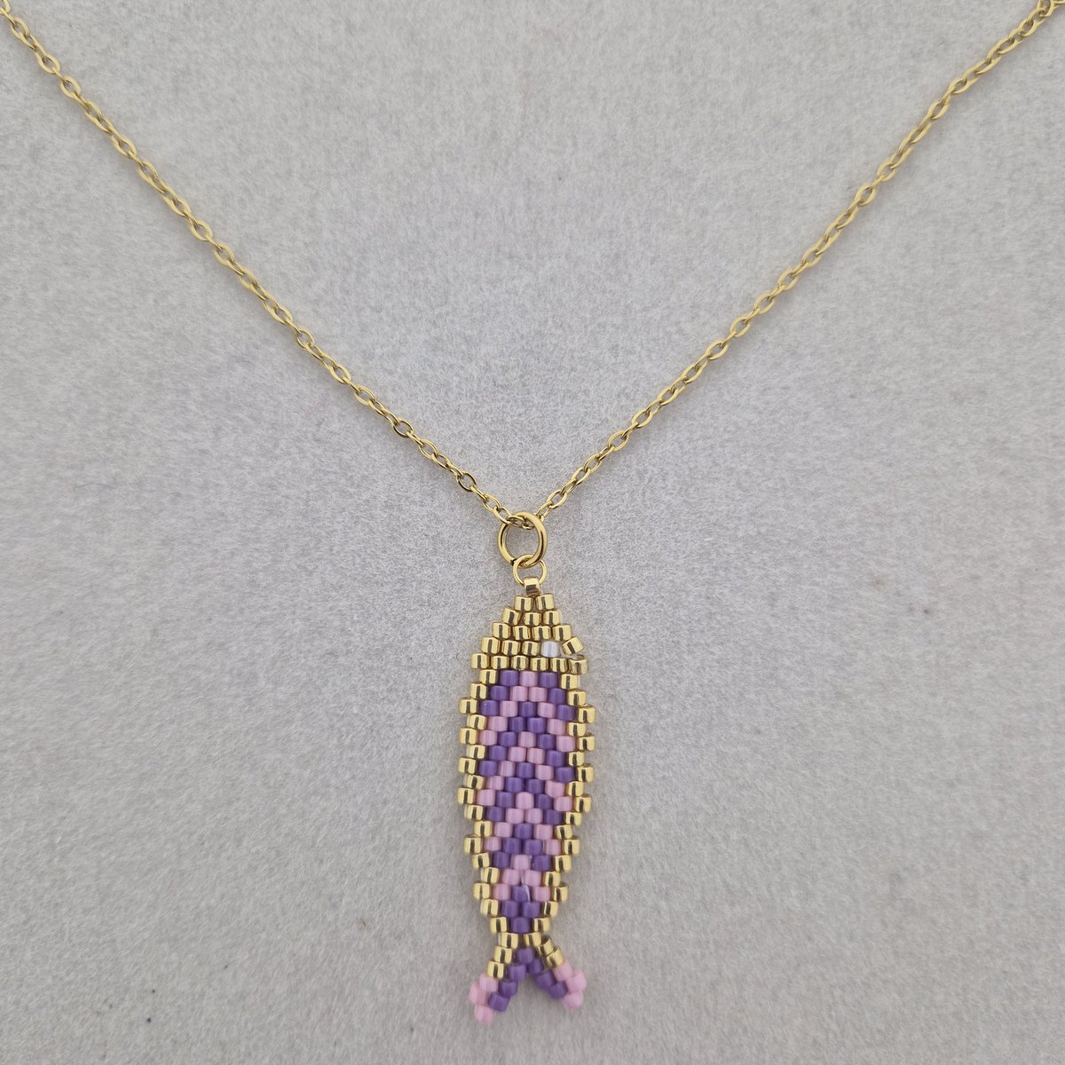 Necklace with Miyuki fish - Purple Pink