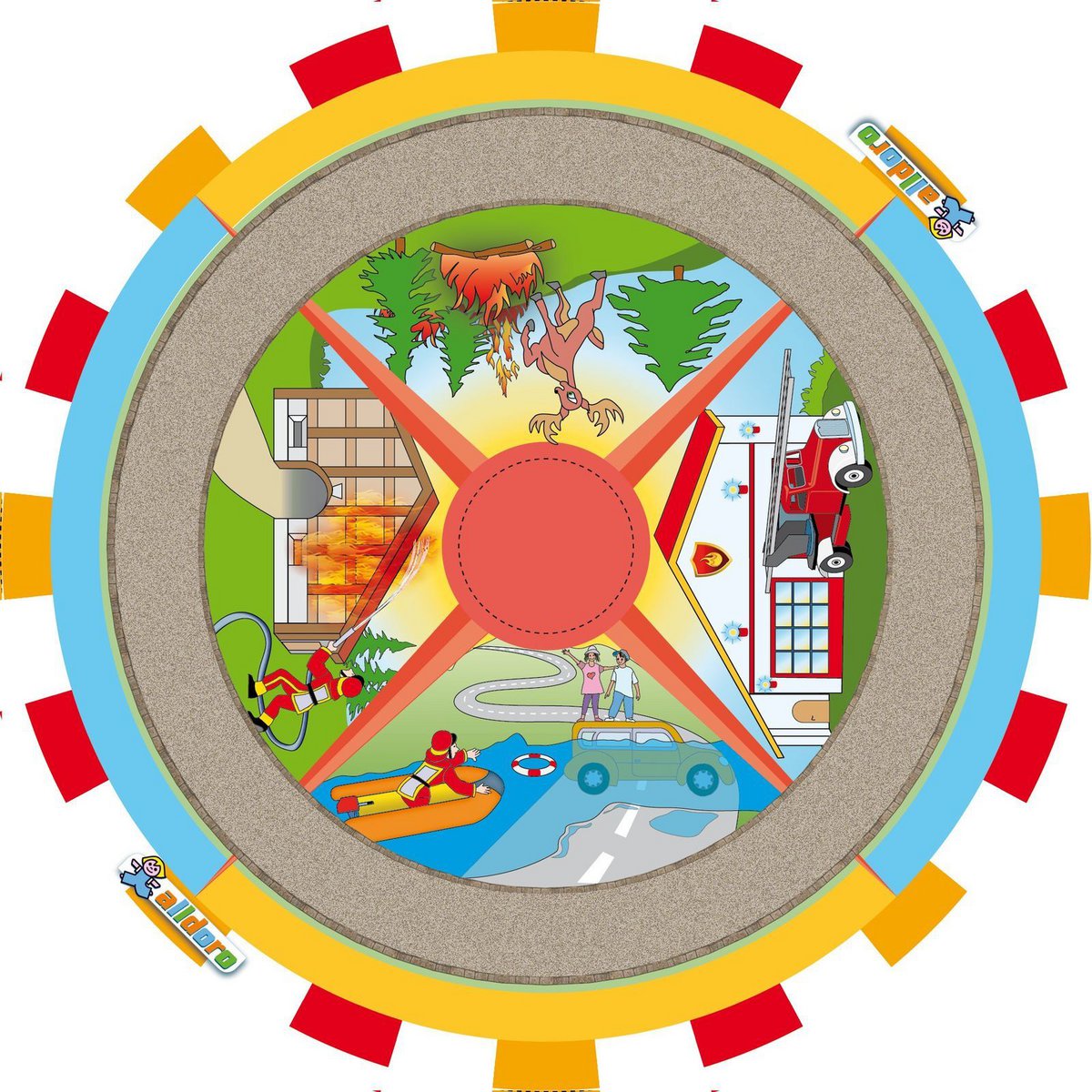 Fire brigade panorama spinning top for children, with sound and moving elements, Ø 19 cm