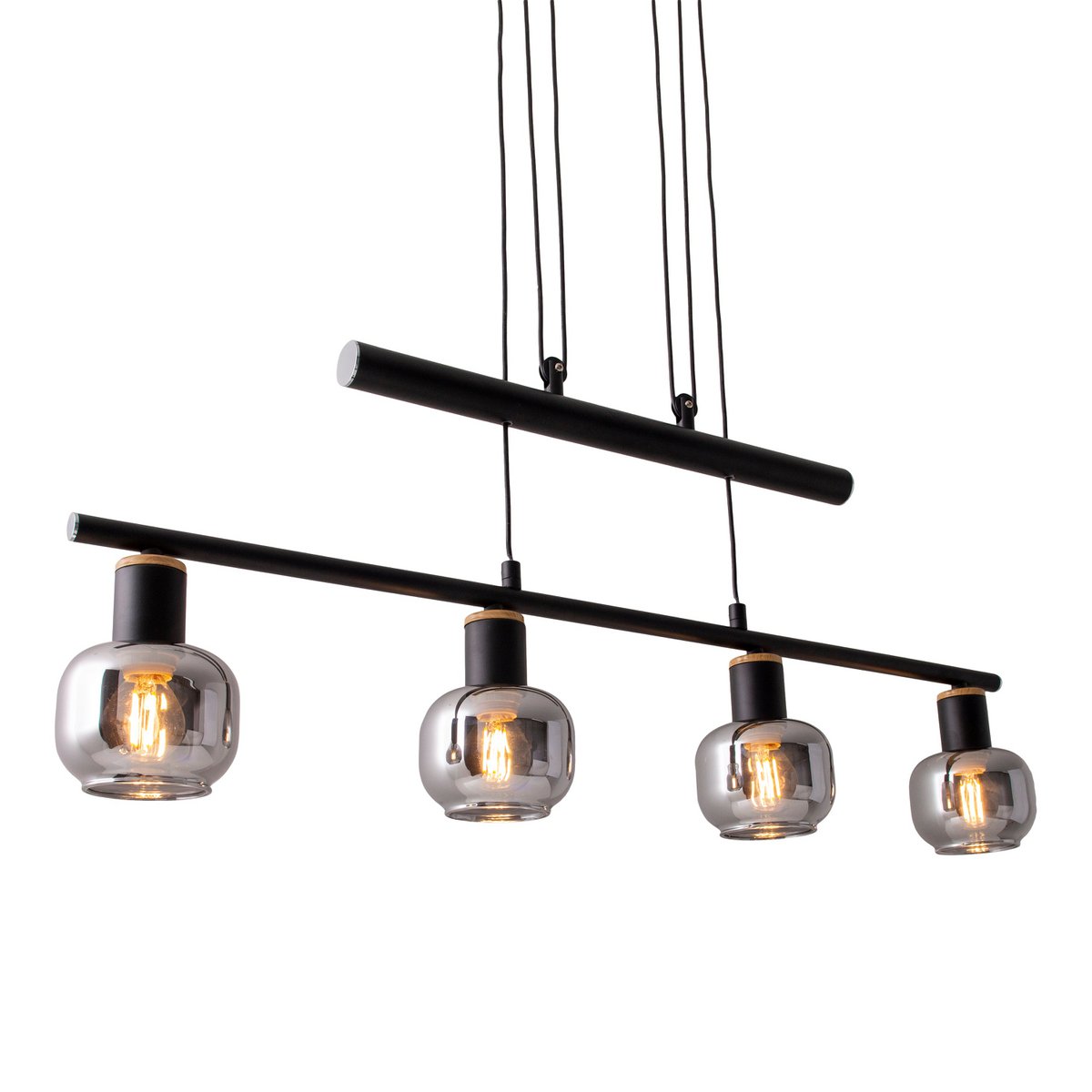 4 pendant lamp "fumoso", pendant lamp height adjustable made of metal and smoke glass in black, with E14 socket, for dining room, living room, hallway or office, 78 x 10 cm