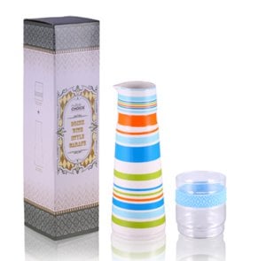 Multistraps water caraffe, jug 920ml, glass set, porcelain 2pcs