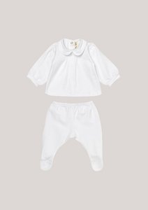 Cotton Two-piece with ruffle sleeves - Classic White with pleated cut-out
