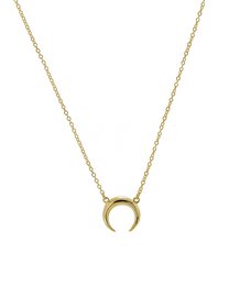 Crescent moon pendant necklace available in gold or silver. Minimalist, modern design.