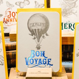 Hot Air Balloon Letterpress Card, blue (with envelope)