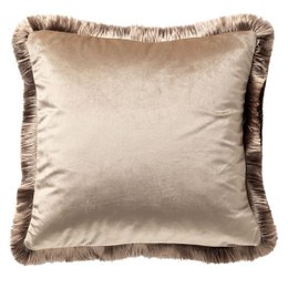 Cushion 45x45 cm, made of Doeskin material in a Brown color, with a fringed trim design.