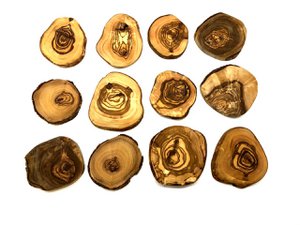 Set of 12 coasters RUSTIC ROUND approx. Ã˜ 10 to 12 cm made of olive wood
